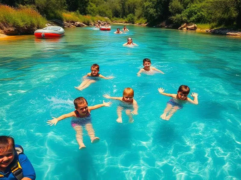 Kids swimming at family getaway near Austin