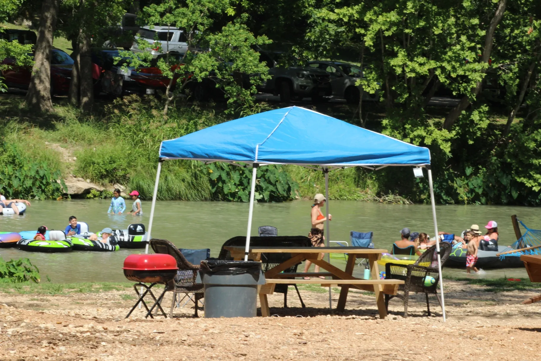 Picnic table setup by the river