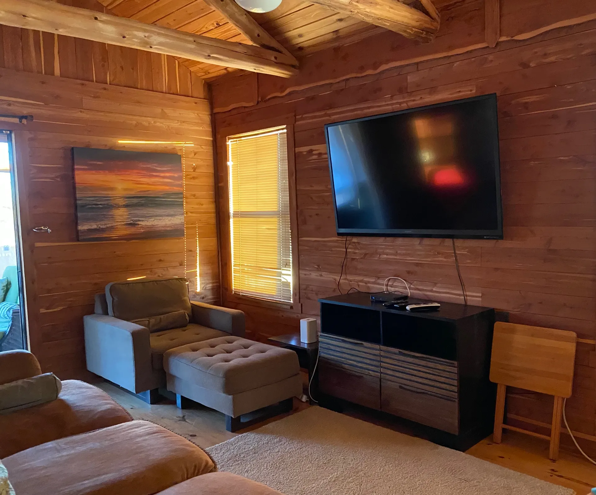 Log Cabin living area with TV