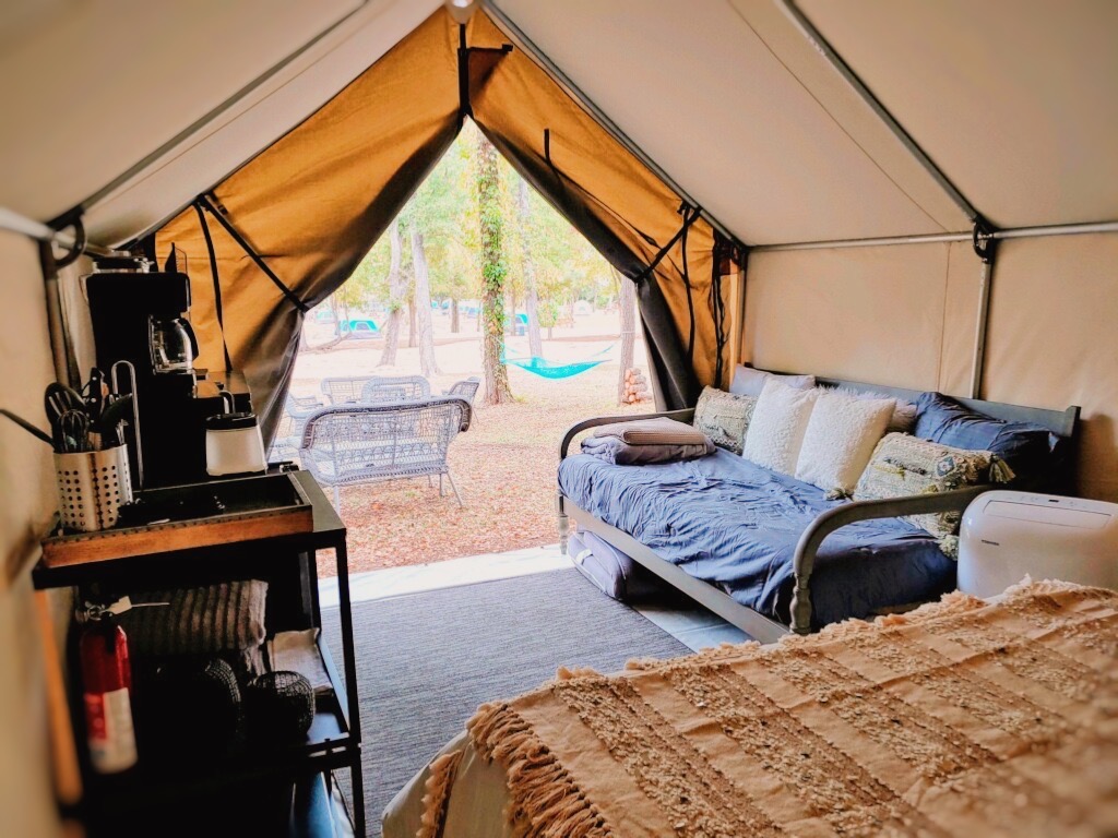 Luxury Glamping Cabin view to outdoors
