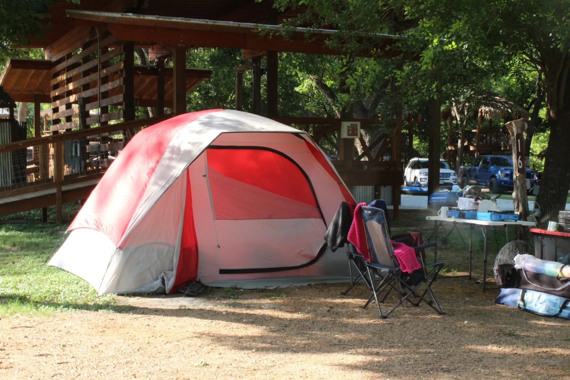 Red tent near pavilion