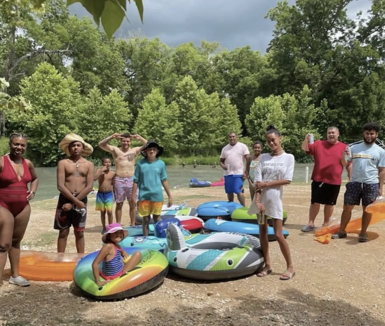 Family float kayaking near San Marcos