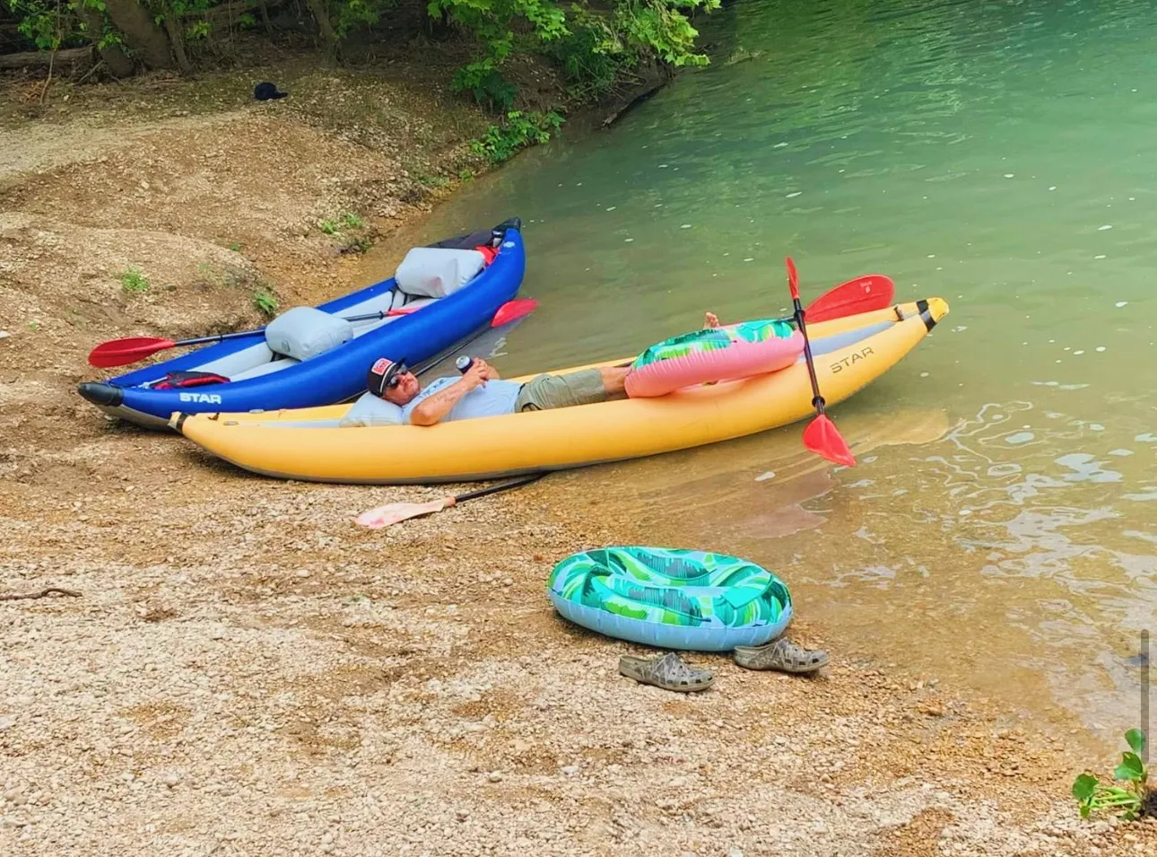 Tandem kayak on the San Marcos River near Austin